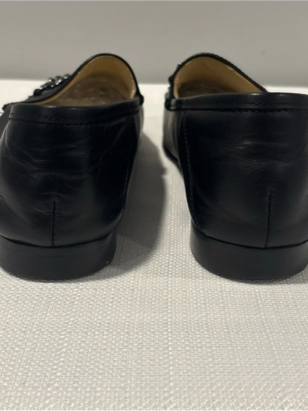 Sam Edelman Black Leather Chain-Trim Slip-On Loafers